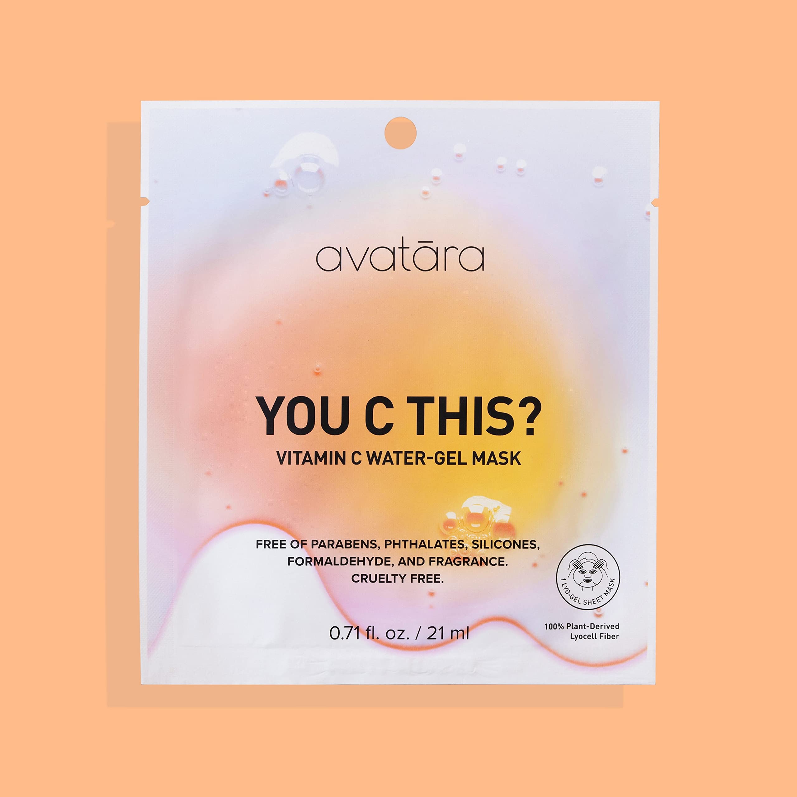 Avatara - You C This Vitamin C Water-Gel Mask, Hydrating Mask, Sheet masks with Niacinamide and Hyaluronic Acid, Facial Mask Made with Natural Fibers, Paraben-Free Vitamin C Face Mask, 0.71 fl.oz