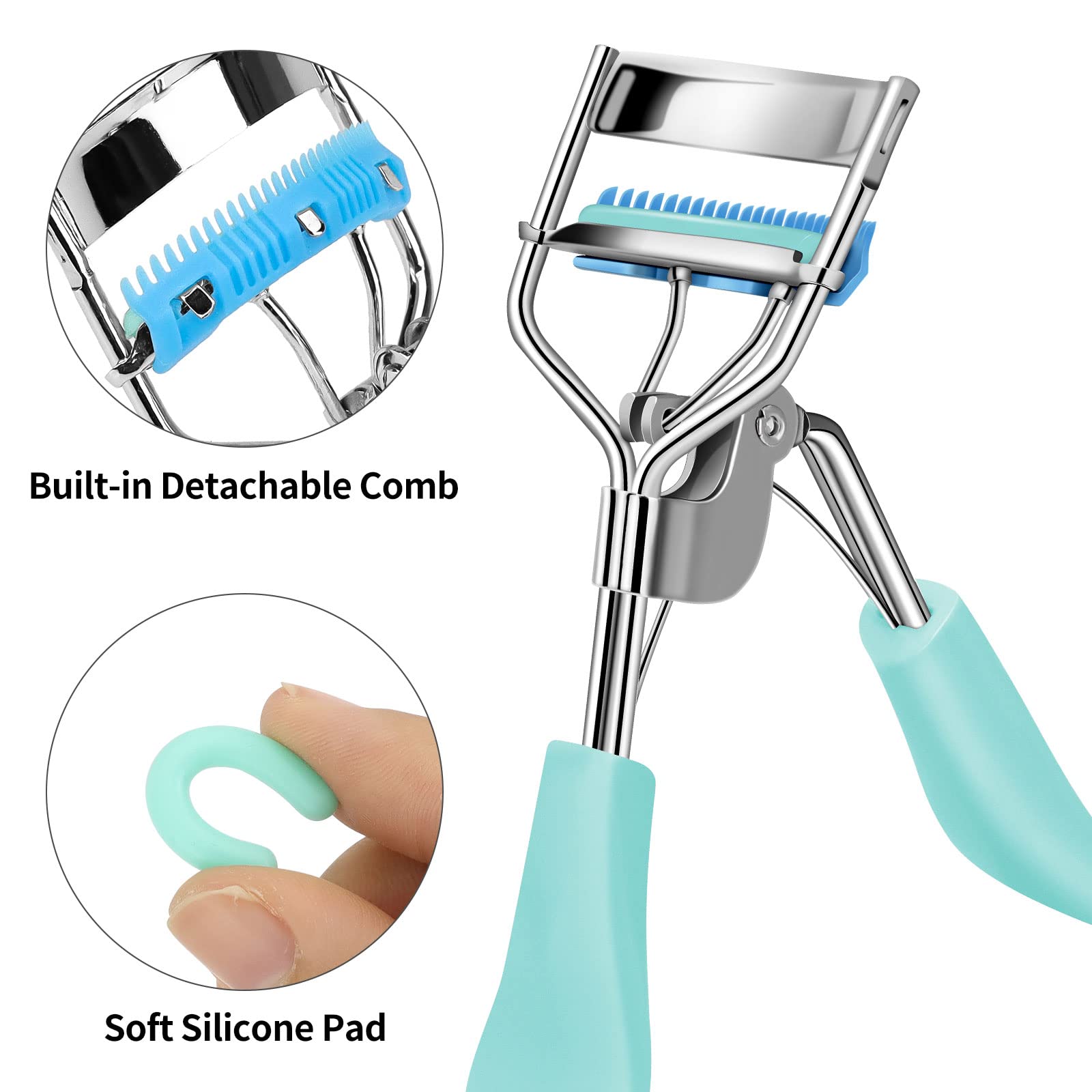 Zowor Eyelash Curler with Comb Fit All Eye Shape Curved Eyelash Curlers,Natural and Long Lasting Lash Curler for Women Make Up Gift(Blue)