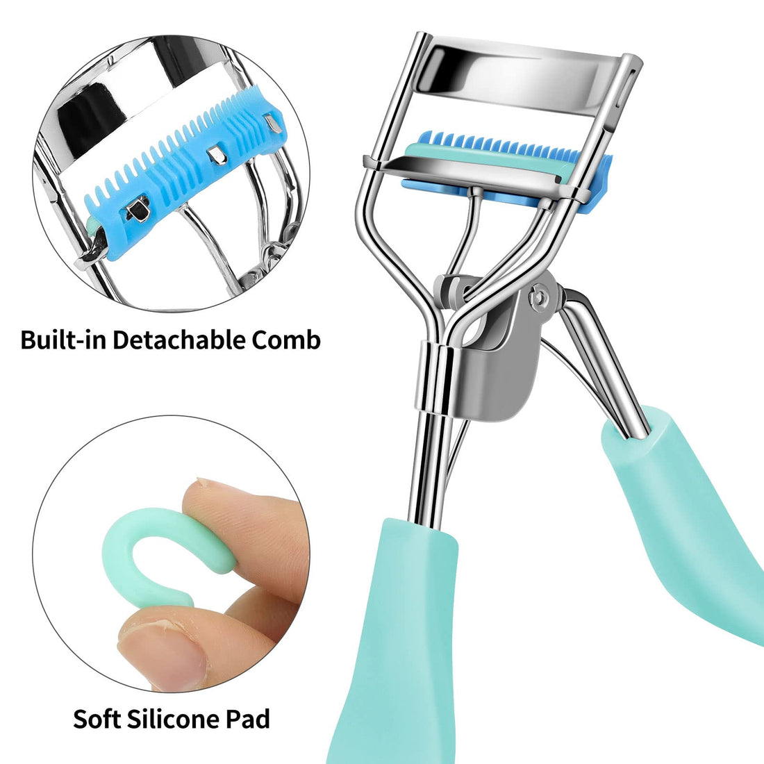 Zowor Eyelash Curler with Comb Fit All Eye Shape Curved Eyelash Curlers,Natural and Long Lasting Lash Curler for Women Make Up Gift(Blue)