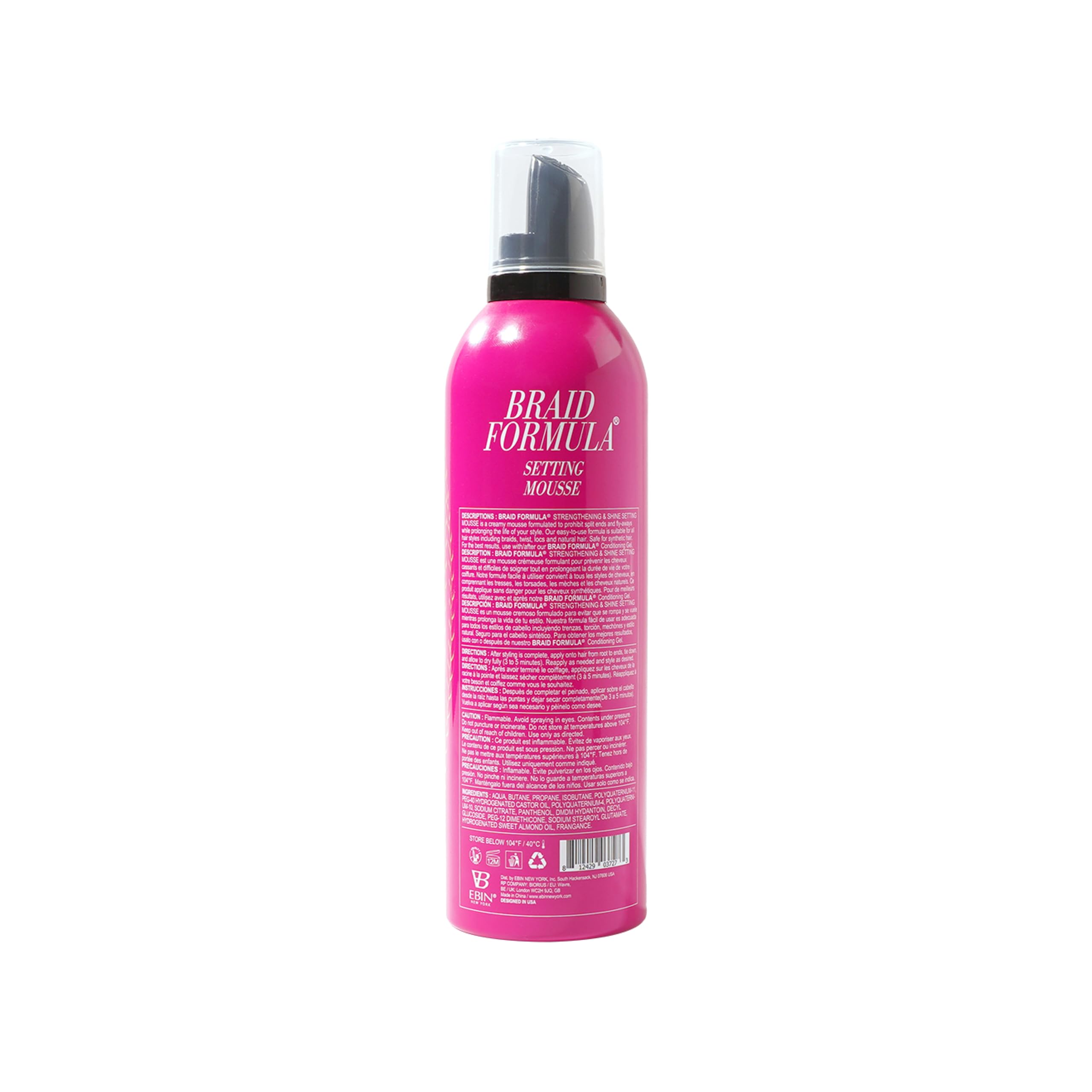 EBIN NEW YORK Braid Formula Setting Mousse (12.49 oz, Sweet Almond Oil)
