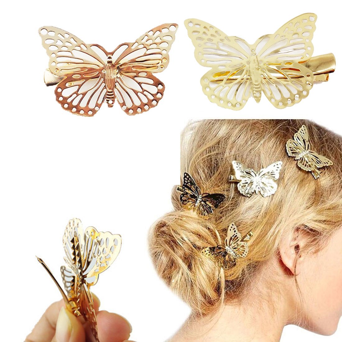 Yueton Pack of 2 Golden Butterfly Hair Clip Hair Accessories
