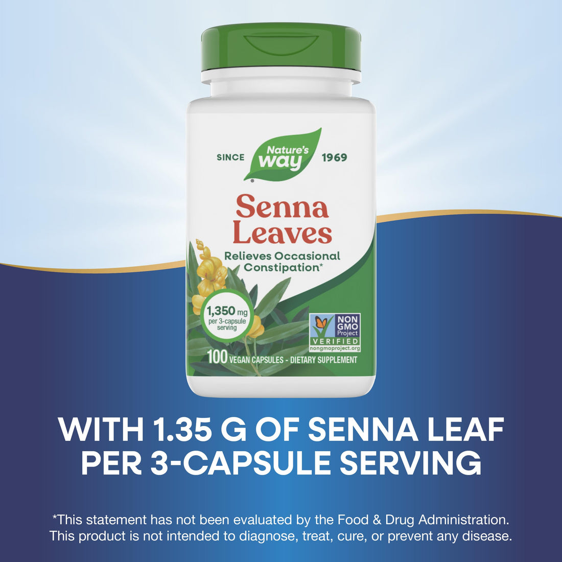 Nature's Way Senna Leaves, Relieves Occasional Constipation*, 1,350 mg per 3-Capsule Serving, Non-GMO Project Verified, 100 Capsules (Packaging May Vary)