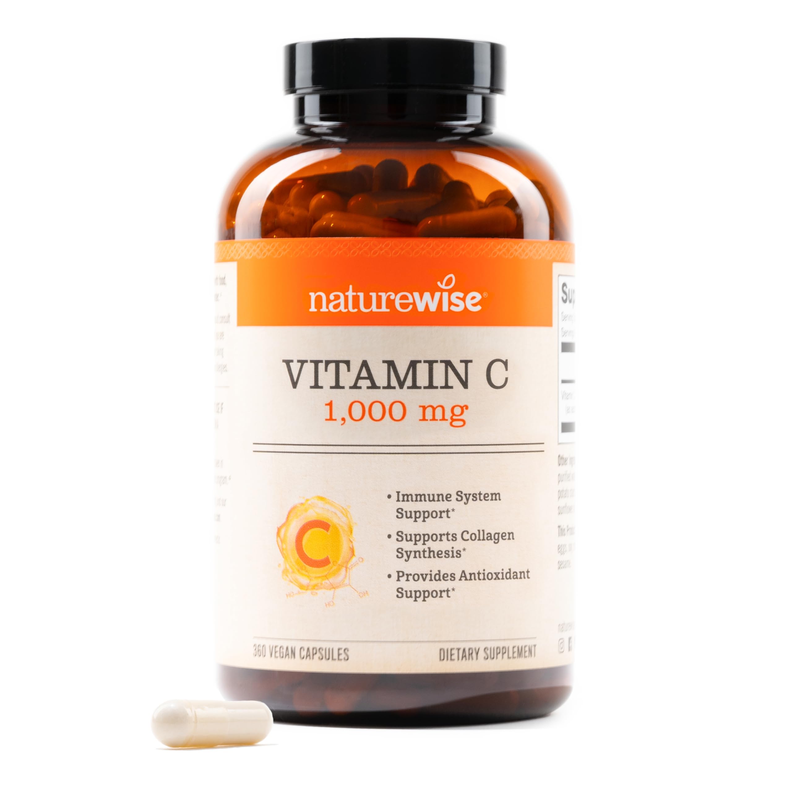 NatureWise Vitamin C 1000mg Capsules - Extra Strength Dietary Supplement for Daily Immune Support & Collagen Synthesis - Vegan, Non-GMO, Gluten Free - 360 Count[1-Year Supply]