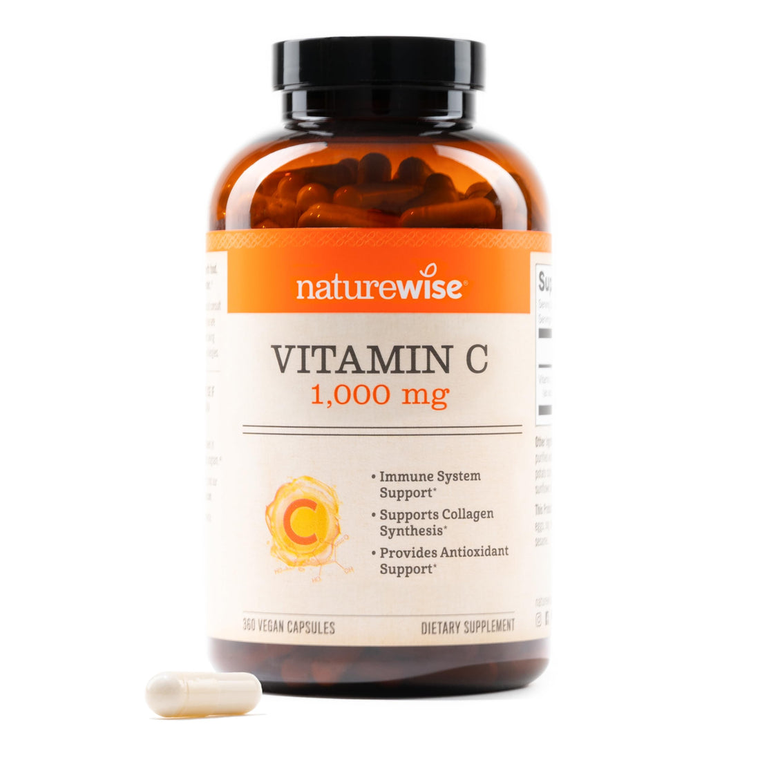 NatureWise Vitamin C 1000mg Capsules - Extra Strength Dietary Supplement for Daily Immune Support & Collagen Synthesis - Vegan, Non-GMO, Gluten Free - 360 Count[1-Year Supply]