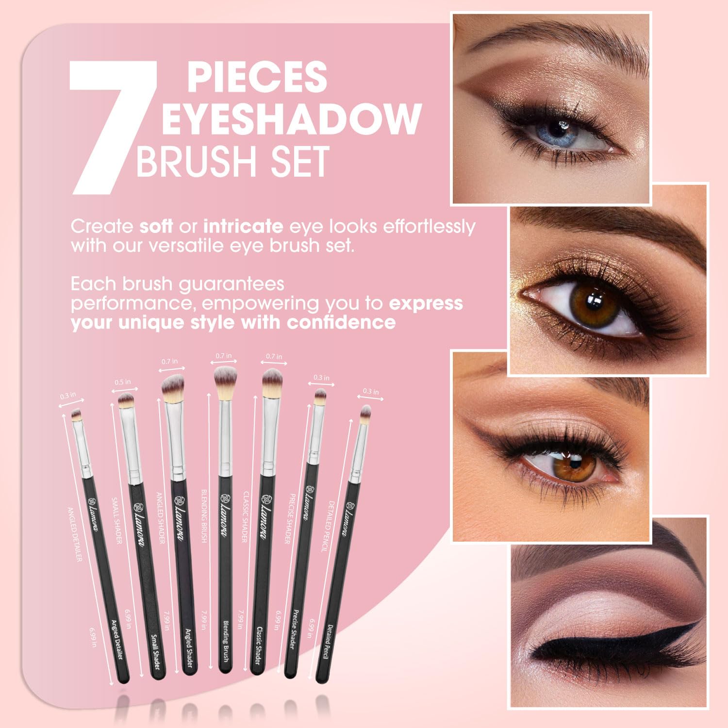 Makeup Eye Brush Set - Eyeshadow Eyeliner Blending Crease Kit - Best Choice 7 Essential Makeup Brushes - Pencil, Shader, Tapered, Definer - Last Longer, Apply Better Makeup & Make You Look Flawless!