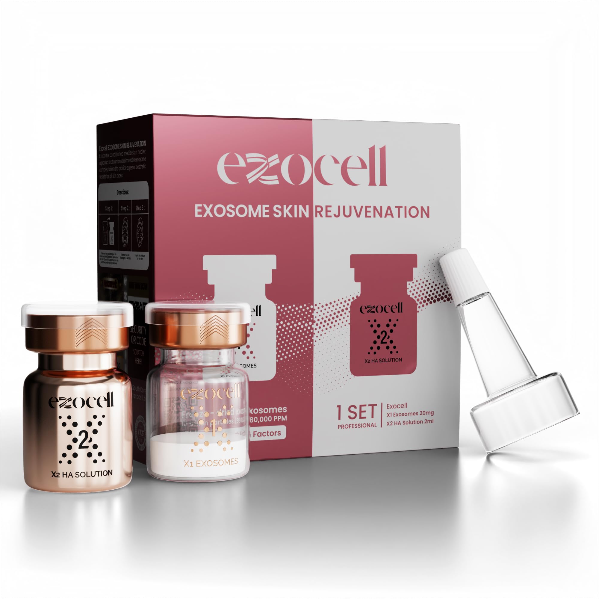 EXOCELL Exosomes for Skin Rejuvenation and Anti-Aging, 10 Billion Particles, 980K PPM, Korean Beauty Formula (X1 Exosomes + X2 HA Solution)