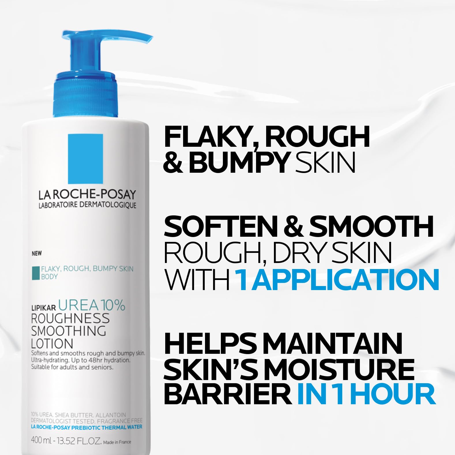 La Roche-Posay Lipikar Urea 10% Roughness Smoothing Lotion, Body Lotion For Dry Skin With 10% Urea + Shea Butter + Allantoin, Rough And Bumpy Skin Lotion, Softens & Smooths Skin With 1 Application