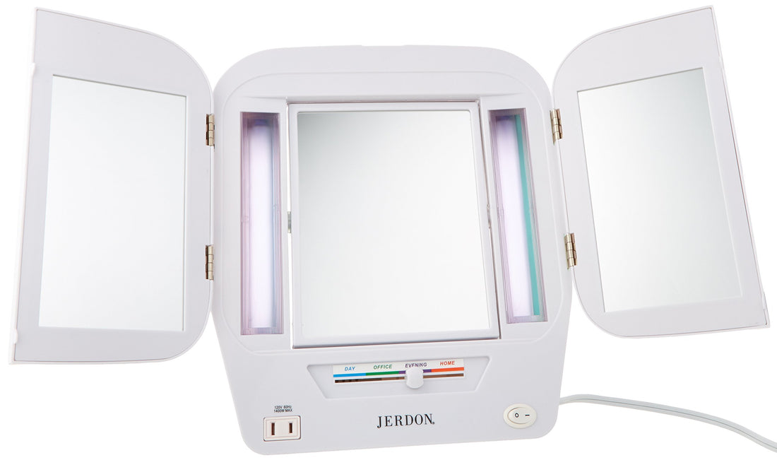 Jerdon JGL10W Lighted Makeup Mirror with 5X Magnification, White Finish, 11 x 3 x 12.5