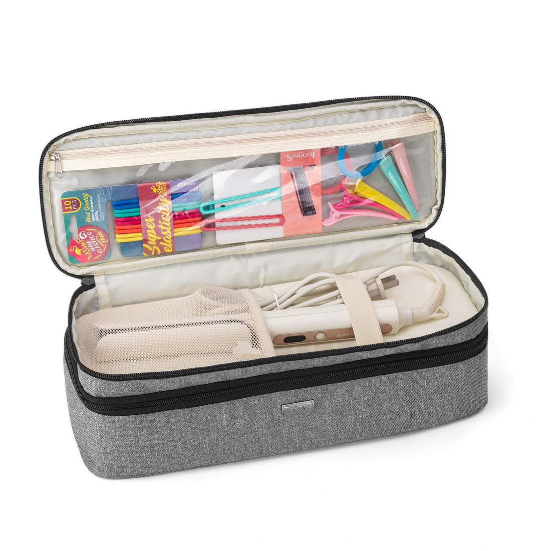 Teamoy Double-Layer Travel Storage Bag Compatible with Revlon One-Step Hair Dryer And Volumizer Hot Air Brush and Attachments, Gray