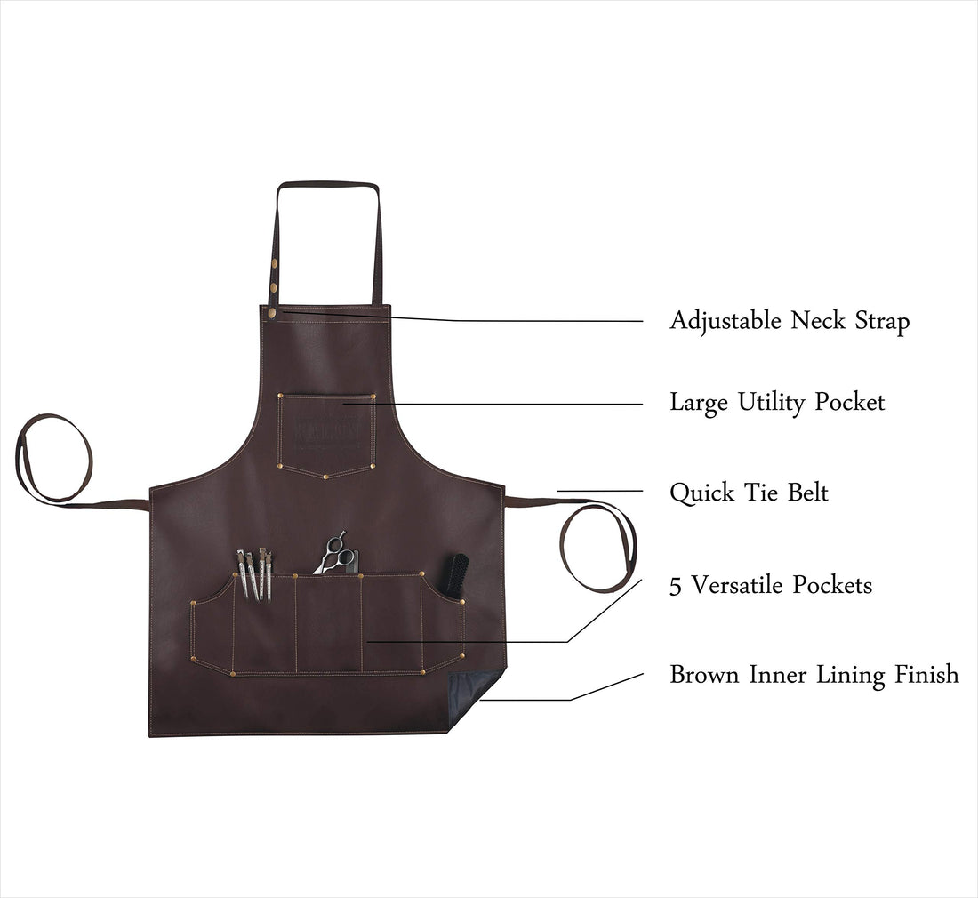 FacÃƒ³n Professional Leather Hair Cutting Hairdressing Barber Apron Cape for Salon Hairstylist - Multi-use, Adjustable with 6 pockets - Heavy Duty Premium Quality - Limited Edition - 28 x 24 (Brown)