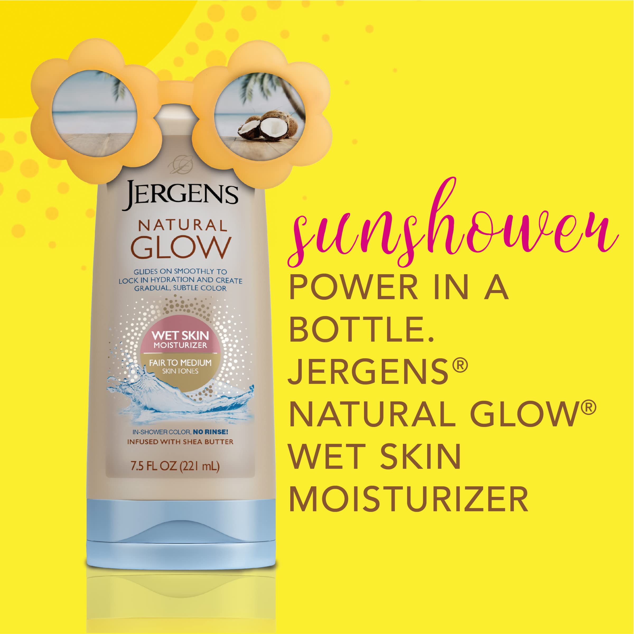 Jergens Natural Glow Wet Skin Moisturizer for Body, Medium to Tan Skin Tones, 7.5 Ounces
