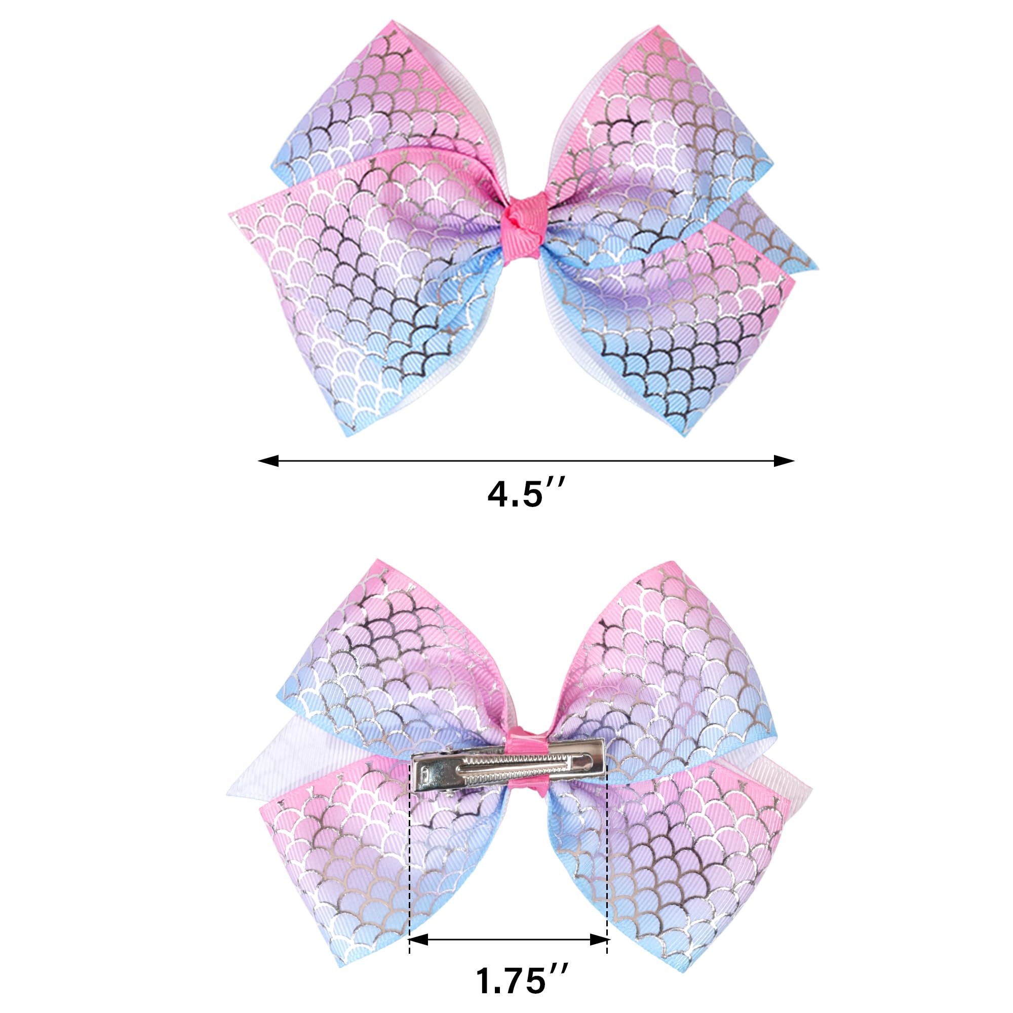 24PCS 4.5Inch Bows for Girls Boutique Grosgrain Ribbon Rainbow Hair Bow Alligator Hair Clips Pigtail Bows Unicorn Hair Clips for Baby Girls Toddler Kids Children Teens