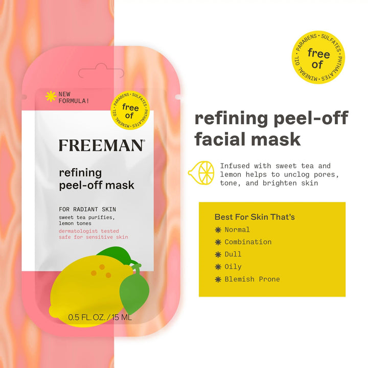 Freeman Facial Mask Variety 12 Count Bundle, Peel-Off & Clay Face Masks, Pore Clearing, Toning, Evening, & Calming Skincare, For All Skin Types, Travel Size Masks, 0.5 fl. oz./15 ml Sachets