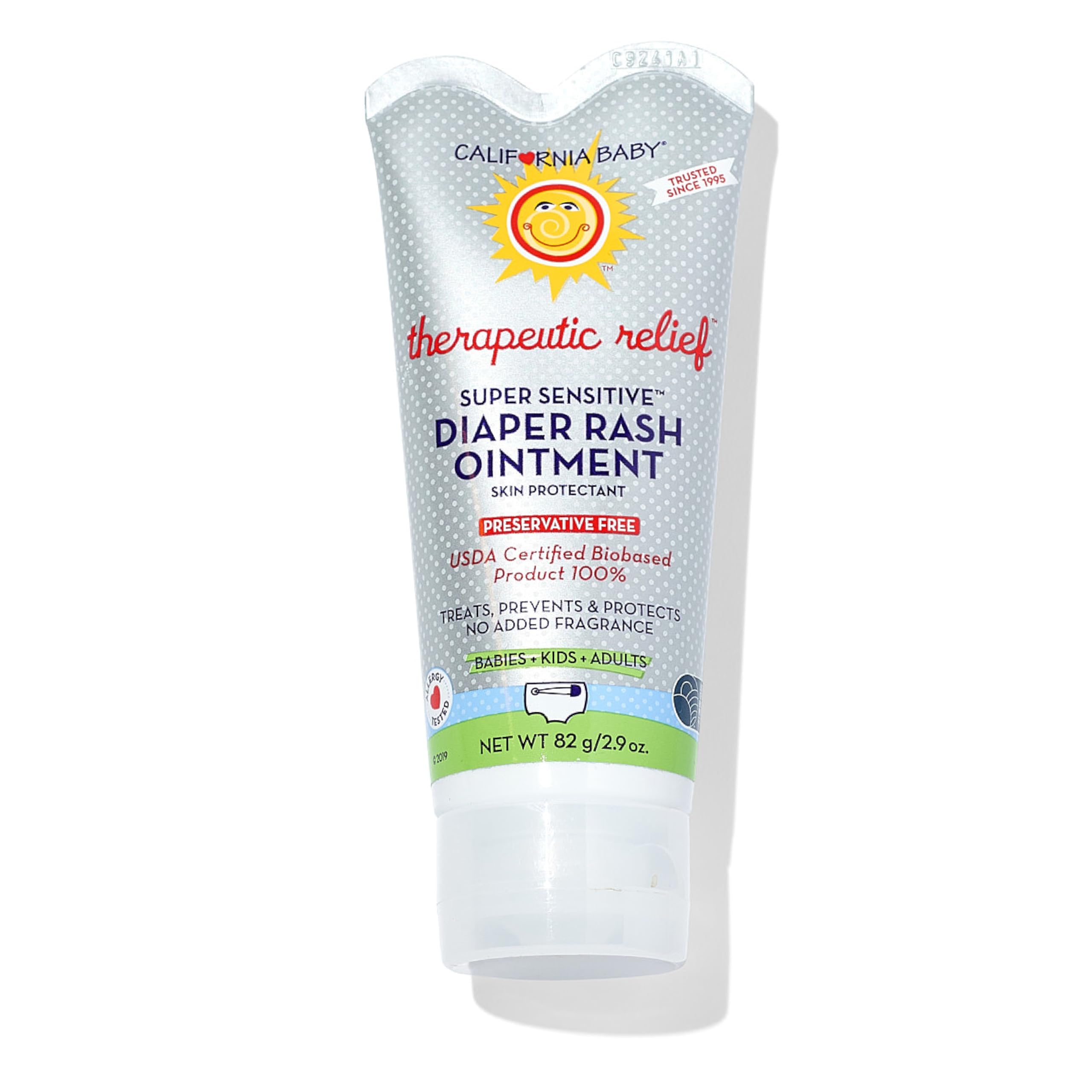 California Baby Super Sensitive Diaper Rash Cream | 100% Bio-Based | Zinc Oxide Ointment | Unscented Diaper Cream | Cloth Diapers Safe | 82 g / 2.9 oz