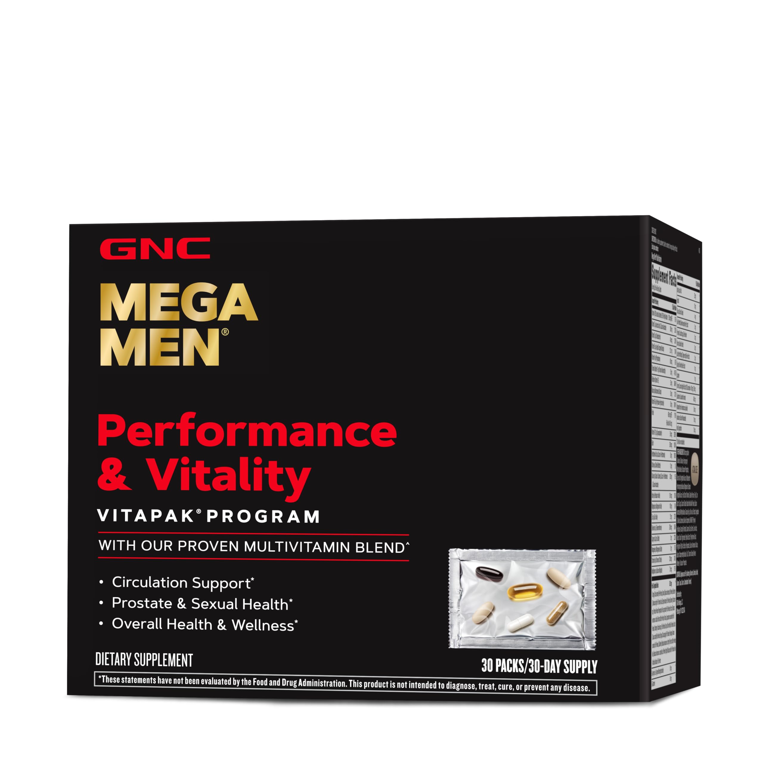 GNC Mega Men Performance & Vitality Vitapak | Overall Health and Wellness | 30 Count