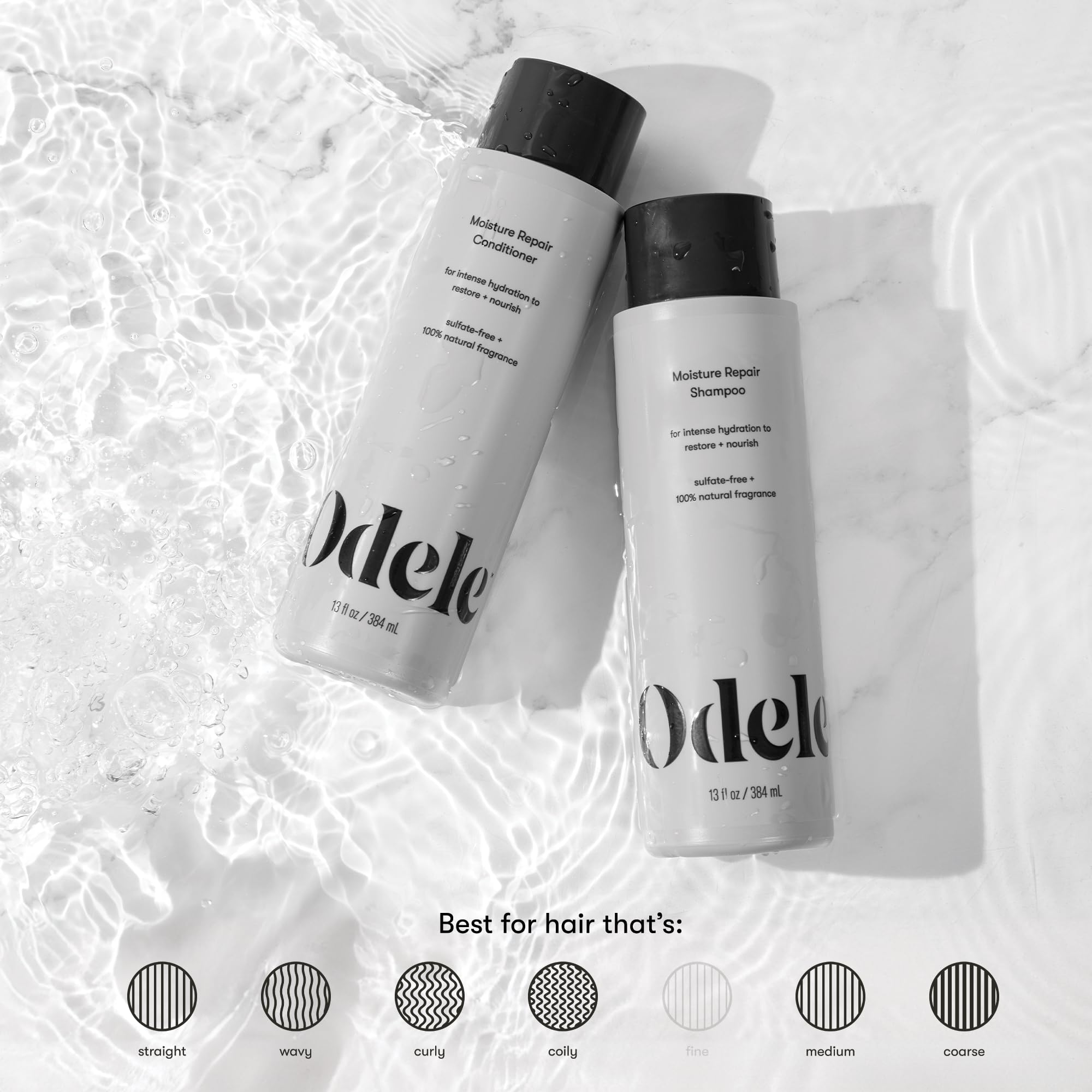 Odele Moisture Repair Sulfate-Free Shampoo & Conditioner Set, for Intense Hydration to help Restore and Nourish Dry or Damaged Hair, 13 Fl Oz Each (2-Pack)