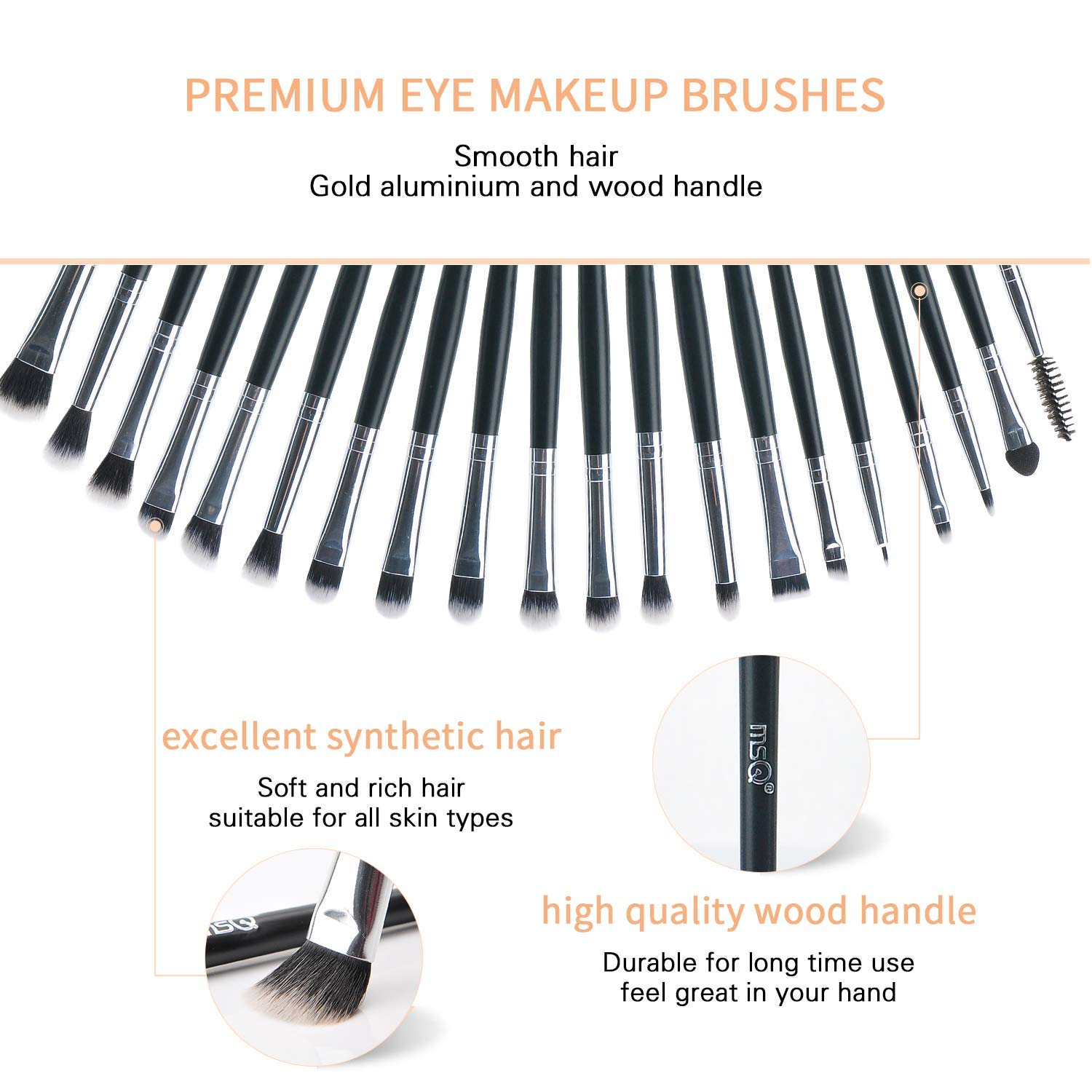 MSQ Eyeshadow Brushes Set 20pcs Makeup Eye Brushes Eyeshadow Blending Brush Eyebrow Eyeliner Lip Brush Beauty Brushes, Best for Gifts - Black