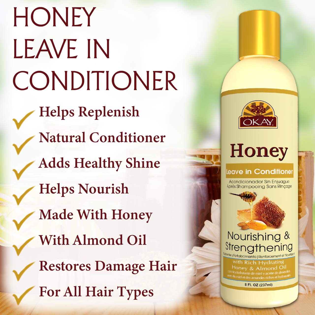 OKAY Honey Nourishing & Strengthening Leave-in Conditioner, 8 Ounce