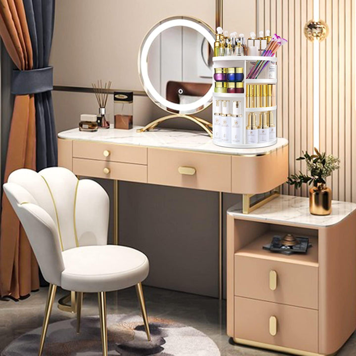 ELOKI 360 Makeup Organizer, DIY Detachable Spinning Cosmetic Makeup Caddy Storage DIsplay Bag Case Large Capacity Makeup Box Acrylic Vanity Organizer Box, Great for Countertop and Bathroom, White