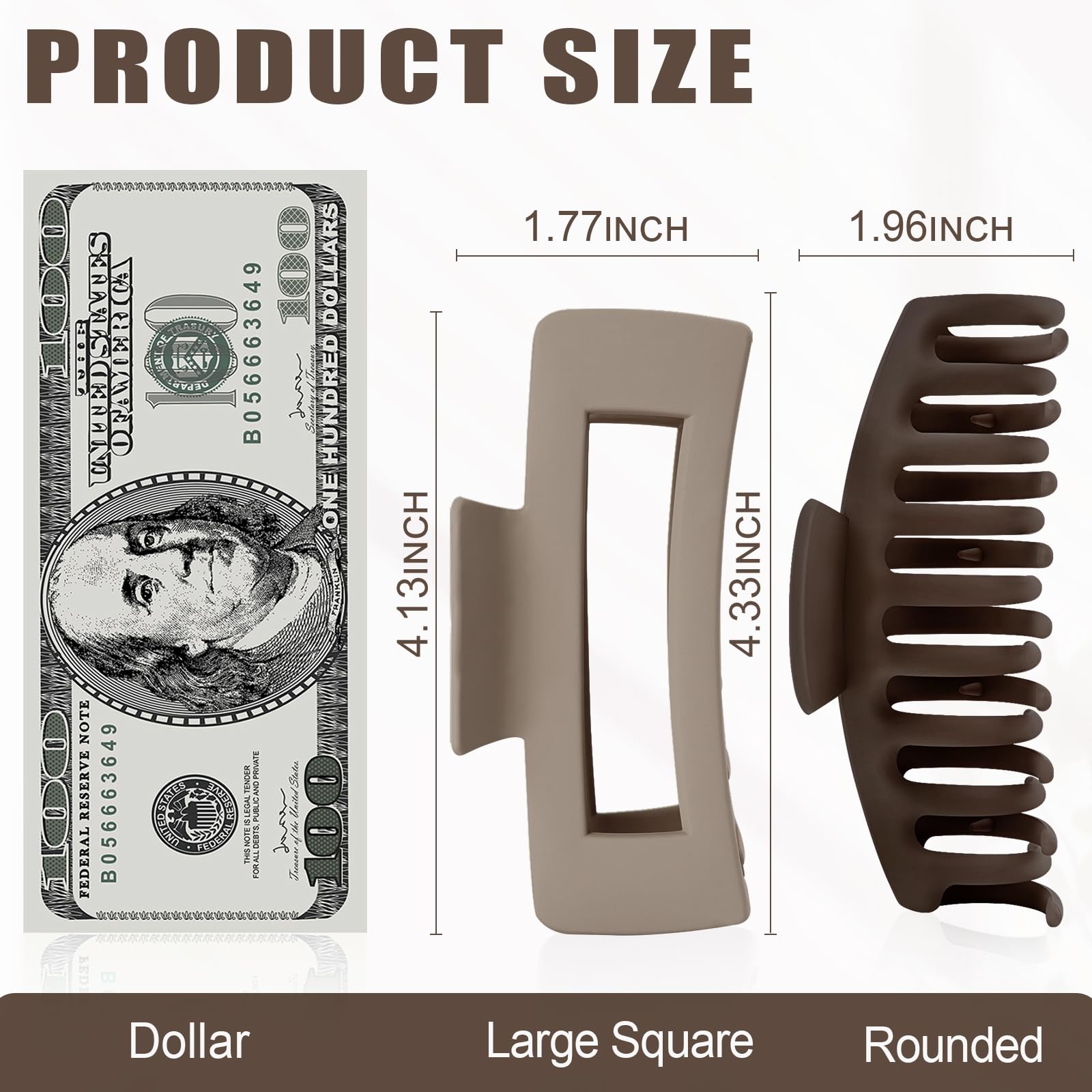 TOCESS 8 Pack Neutral Big Hair Claw Clips for Women Large Claw Clip for Thin Thick Curly Hair 90's Strong Hold 4.33 Inch Nonslip Matte Jumbo Hair Clips