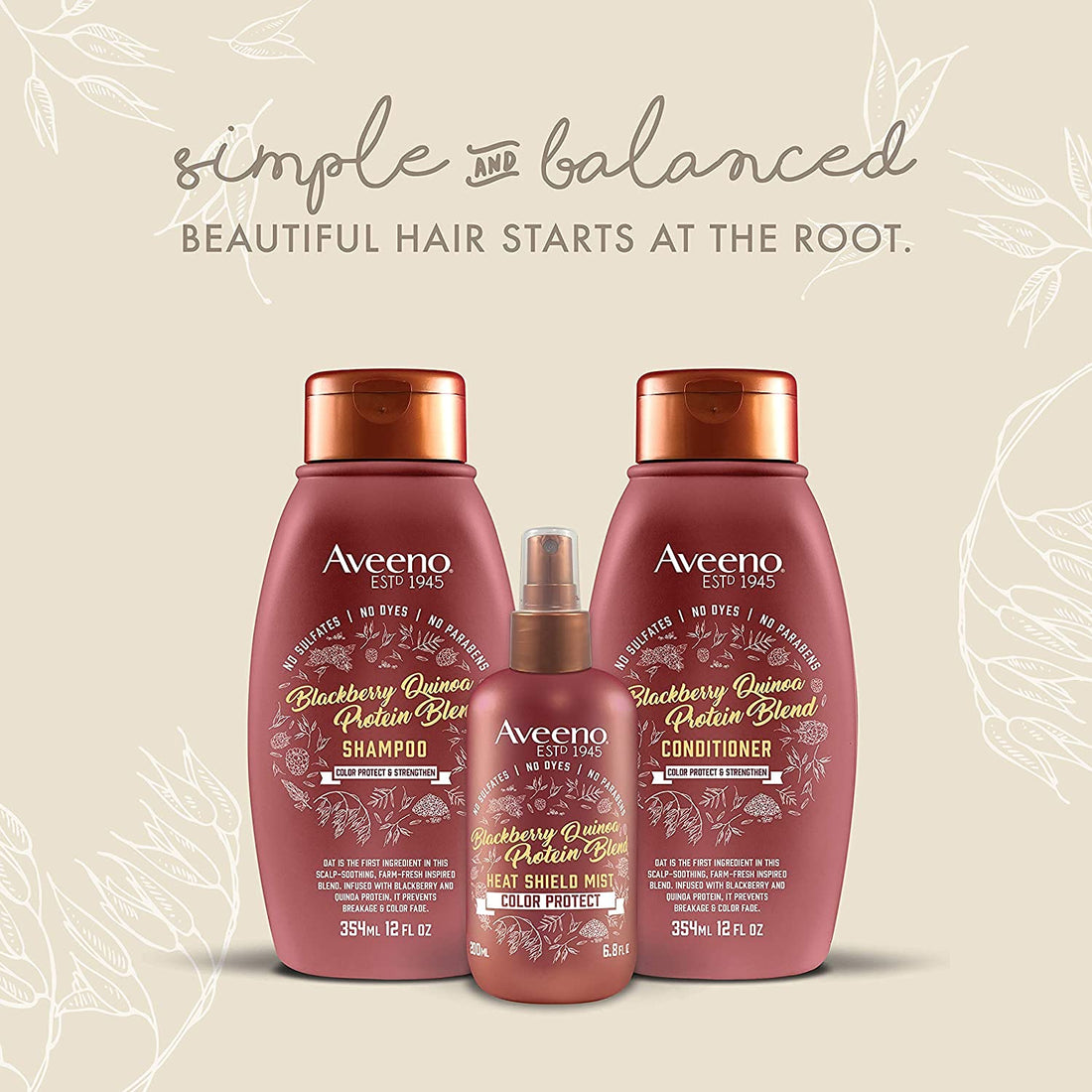 Aveeno Color Protect & Strengthen+ Blackberry & Quinoa Conditioner and Shampoo Set - Fresh Scent, 12 Fl Oz Each