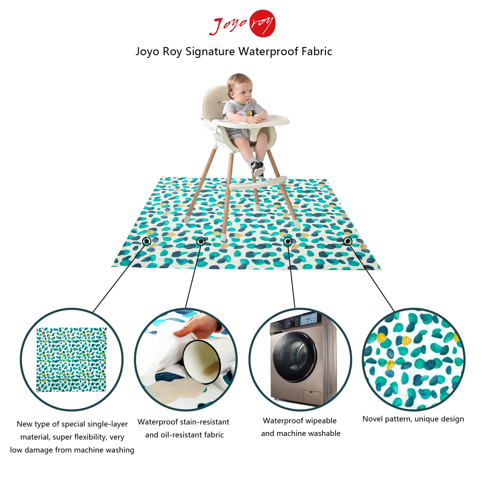Joyo Roy 135x140 cm Baby Floor Mat - Waterproof Splat Mat for Under High Chair, Play Mat for Toddlers, Kids Placemats for Dining Table