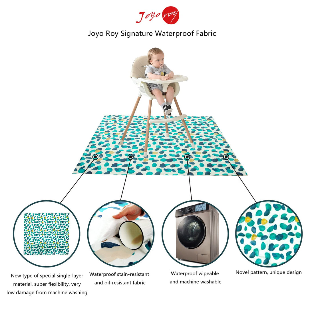 Joyo Roy 135x140 cm Baby Floor Mat - Waterproof Splat Mat for Under High Chair, Play Mat for Toddlers, Kids Placemats for Dining Table