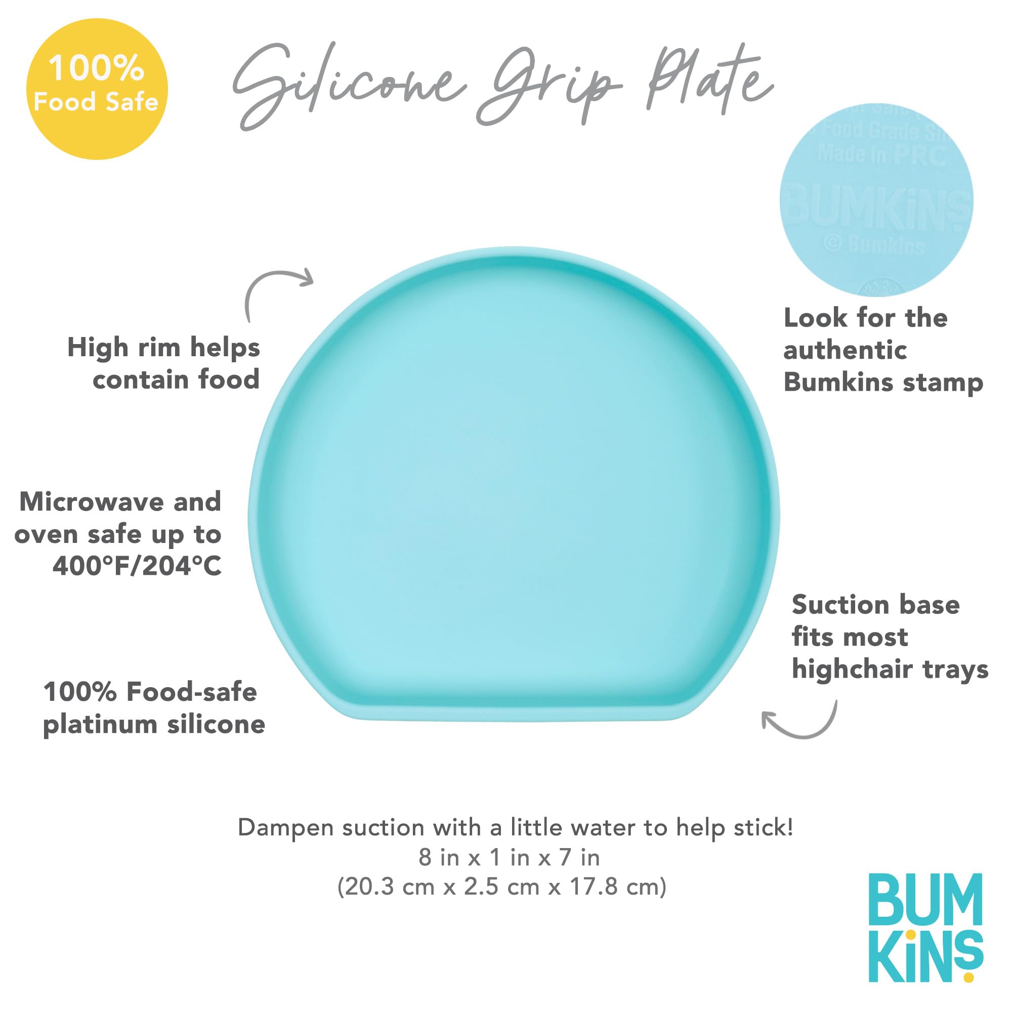 Bumkins Toddler and Baby Suction Plate, Silicone Grip Dish for Babies and Kids, Baby Led Weaning, Children Feeding Supplies, Non Skid Sticky Bottom, Platinum Silicone, Ages 6 Months Up, Gray