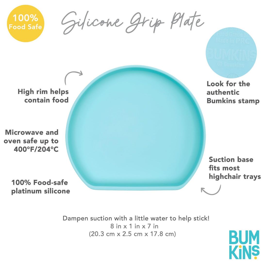 Bumkins Toddler and Baby Suction Plate, Silicone Grip Dish for Babies and Kids, Baby Led Weaning, Children Feeding Supplies, Non Skid Sticky Bottom, Platinum Silicone, Ages 6 Months Up, Gray