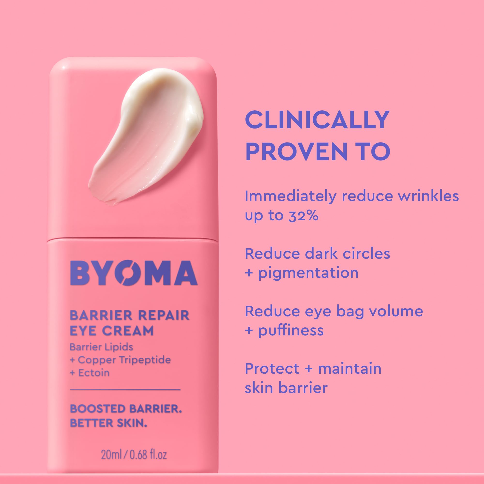 BYOMA Barrier Repair Eye Cream - Hydrating Eye Cream Increases Firmness + Elasticity - Strengthens Skin Barrier - .67 fl.oz