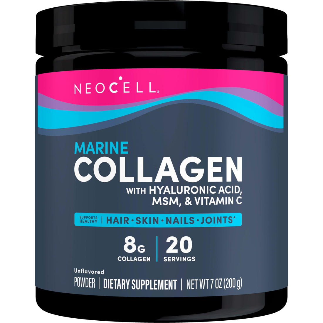 Neocell Marine Collagen with Hyaluronic Acid, MSM and Vitamin C, Keto Collagen Supplements, for Skin Care and Joint Health, Unflavored, Powder, 7 oz, 1 Canister