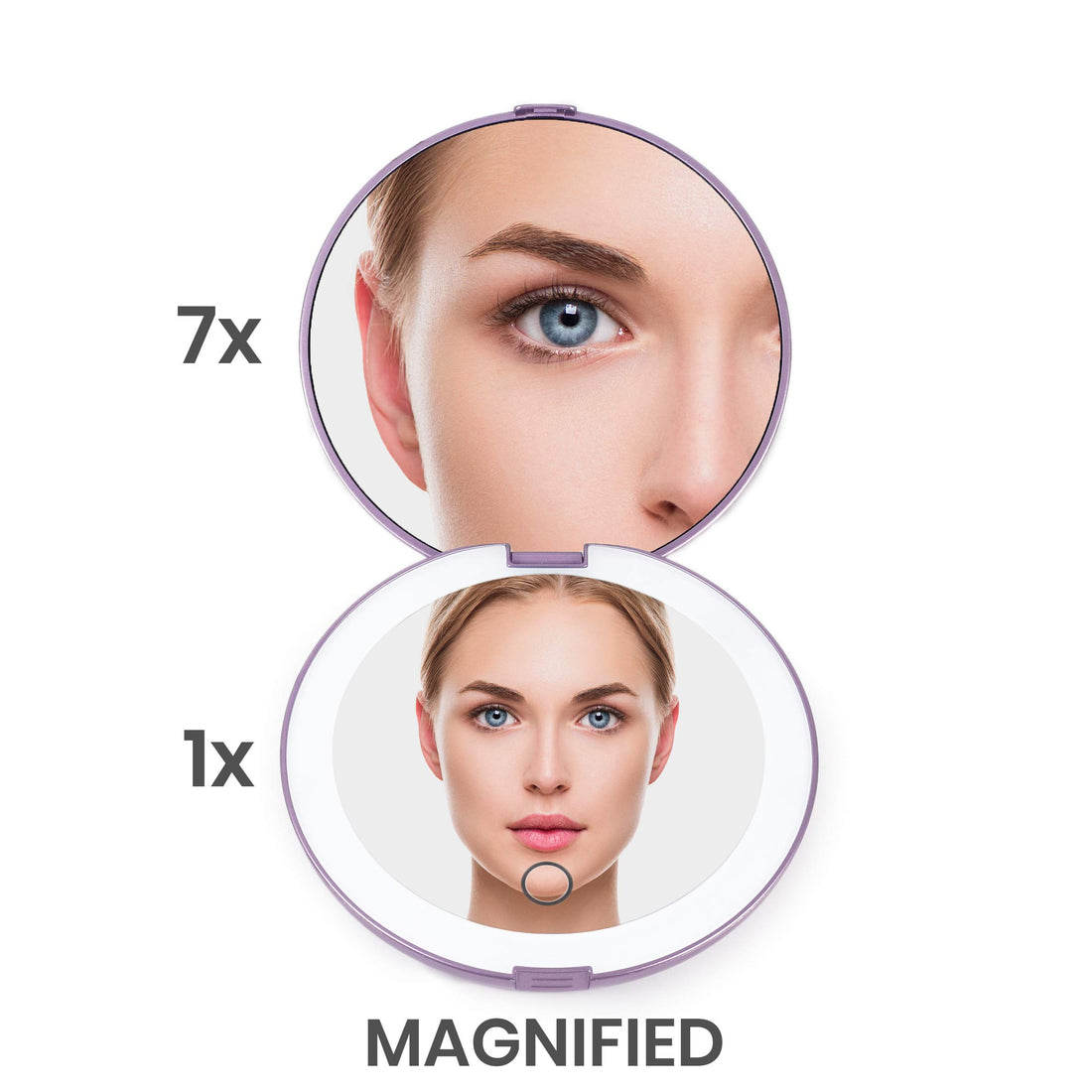 LUNA London Compact 2.0 Travel Mirror in Matte Black | Travel Makeup Mirror with Light | LED Lighted Vanity Mirror with 3 Light Modes | 7X Magnification Folding Portable & Rechargeable | Espejo