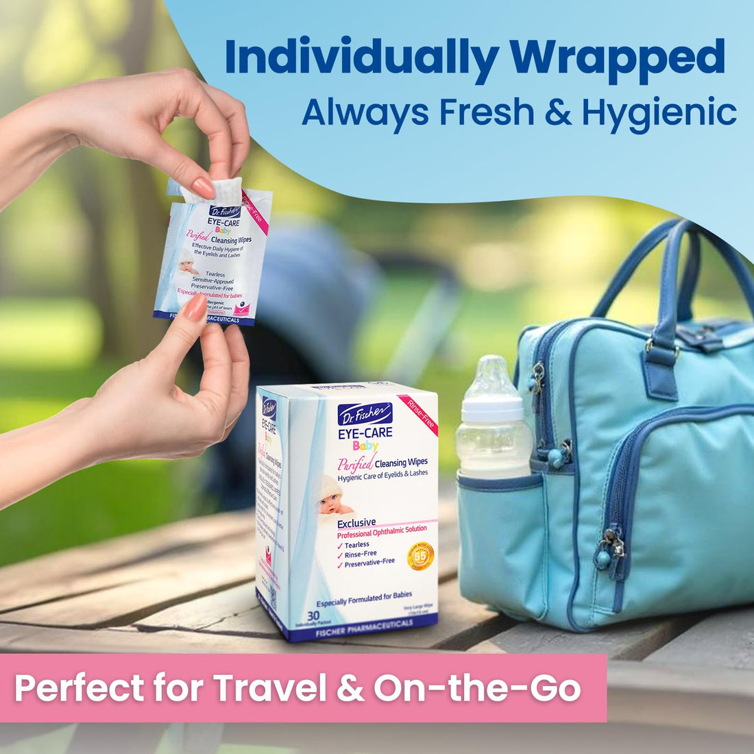 Dr. Fischer Premium Baby Eyelid Wipes, 60 Count, Pre-moistened, Hypoallergenic, Non-Irritating, Rinse Free, Pediatrician Recommended