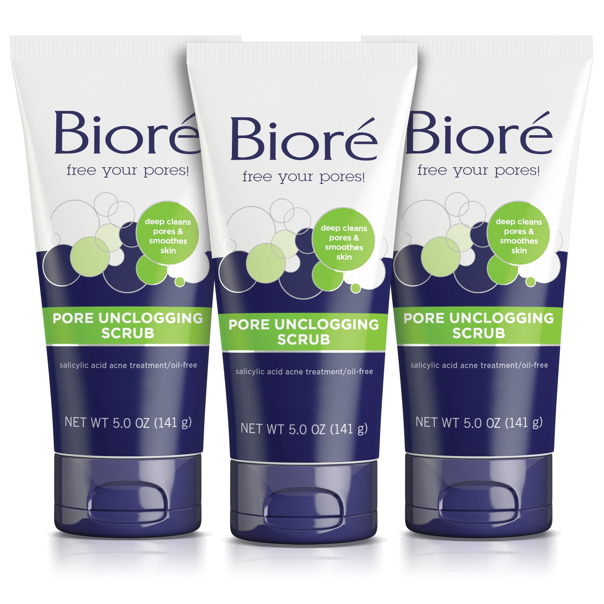 Bioré Pore Unclogging Scrub, Removes Excess Dirt and Oils, Face Scrub, with Salicylic Acid, Oil Free, 5 Ounces, Pack of 3