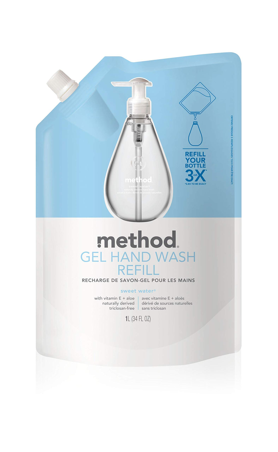 Method Gel Hand Soap Refill, Sweet Water, 34 Fl Oz (Pack of 3)