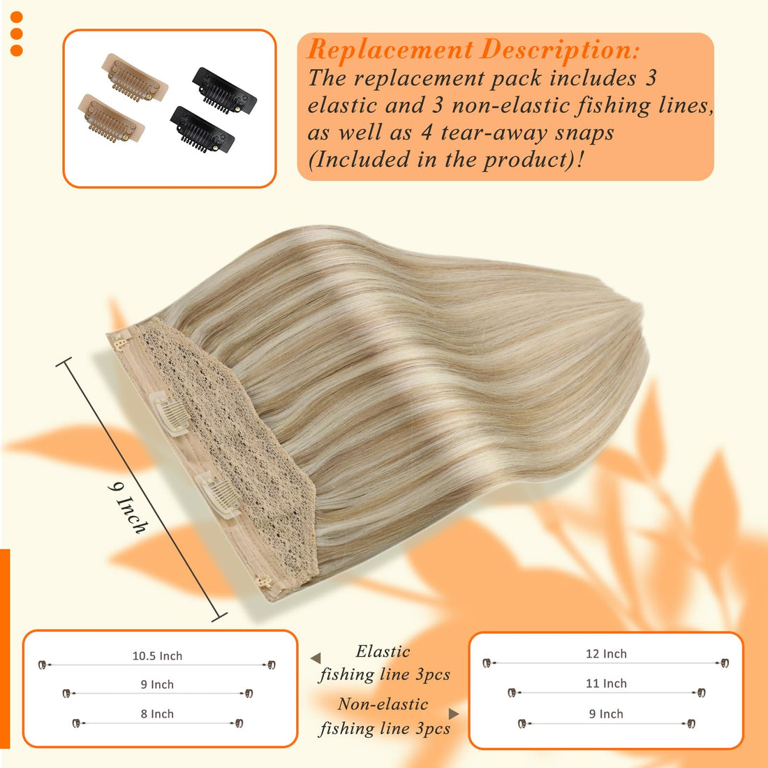 Fshine Hidden Hair Extensions Crown Human Hair Honey Blonde Highlight Bleach Blonde 16 Inch Removable Hair Extensions Secret Crown Invisible Extensions Human Hair for Thin Hair 80Gram One Piece