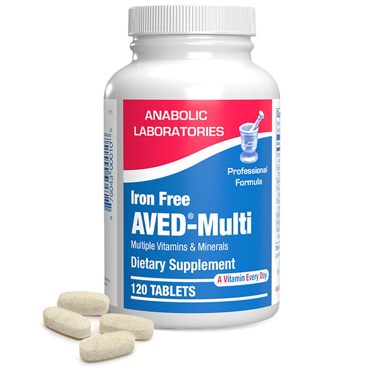 Iron Free Daily Multivitamin for Men and Women, 120 Tablets - AVED Daily Multi Vitamin and Minerals Health Supplement - Vitamins A, C, D, E, Vitamin B Complex, Zinc, Calcium, Magnesium, More