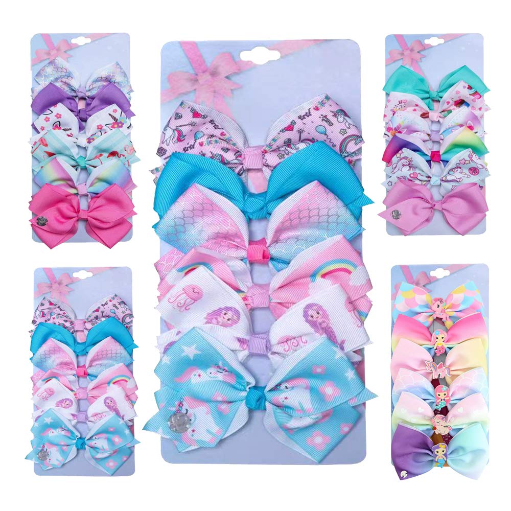 [6Pack/Set] 5In Cute Mermaid Rainbow Colorful Grosgrain Ribbon Hair Bow Alligator Clip Accessories (Mermaid Series)