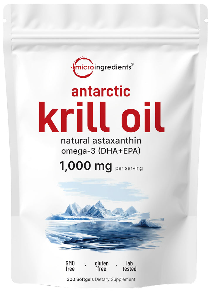 Micro Ingredients Antarctic Krill Oil Supplement, 1000mg Per Serving, 300 Soft-Gels, Rich in Omega-3s EPA, DHA & Natural Astaxanthin, Supports Immune System & Brain Health, Easy to Swallow