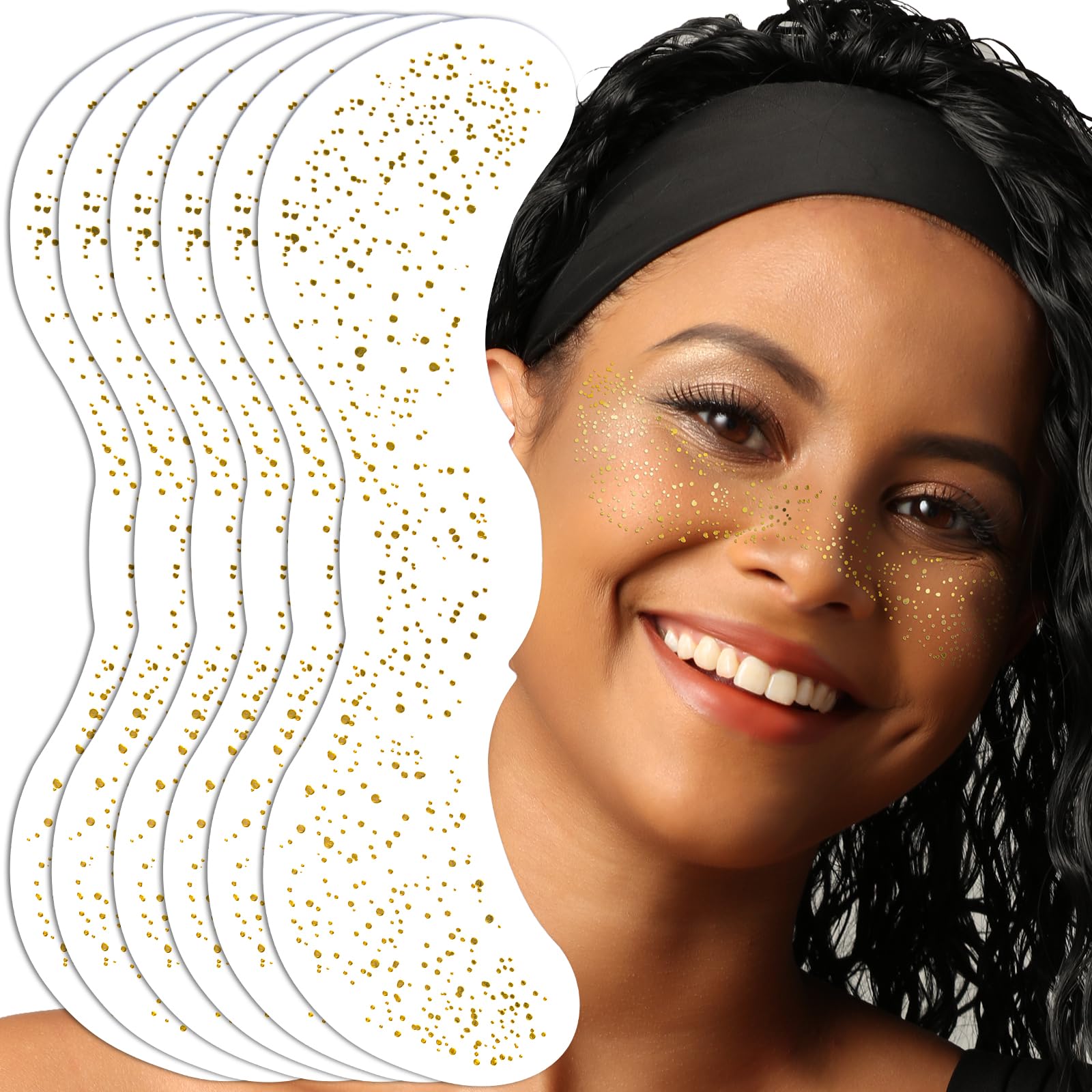 Teenitor 6 PCS Glitter Freckles Face Tattoo, Gold Face Glitter Speckles Patches, Sweatproof Waterproof Fake Freckles Sparkle
