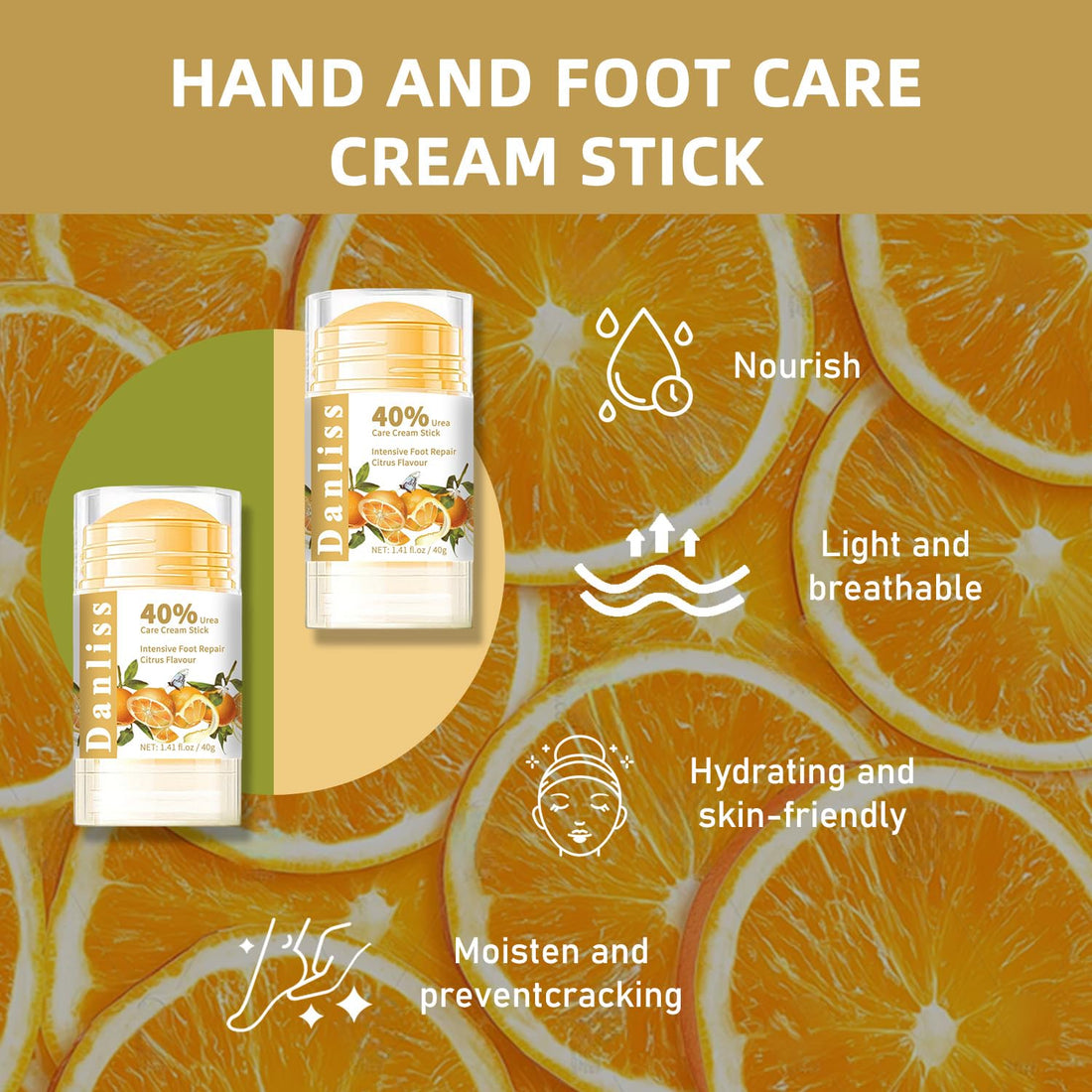 Danliss Urea Cream Stick 40 Percent, Heel Balm, Urea Hand Cream Stick and Foot Cream Stick for Dry Cracked, Cracked Heel Treatment, Moisturizer for Dry Skin Care 1.41 Oz (Citrus flavour)
