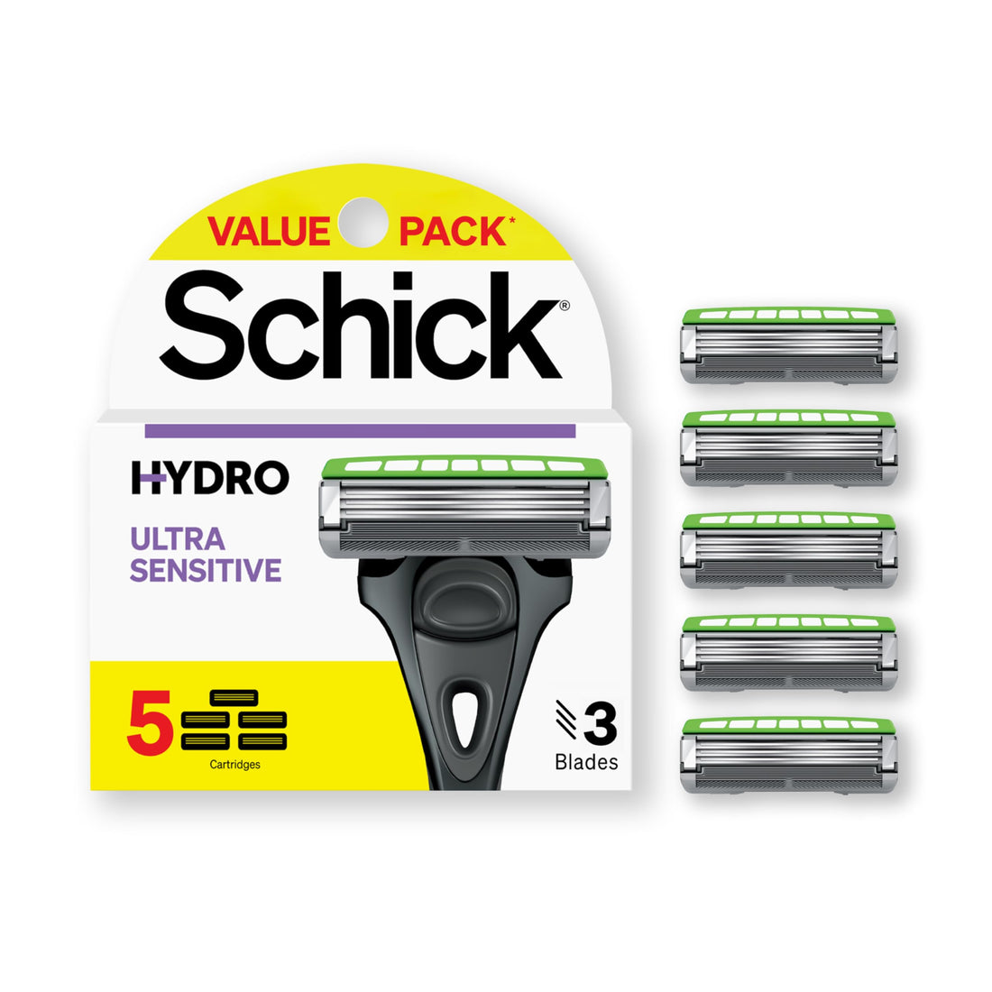 Schick Hydro Skin Comfort Sensitive 3 Blade Razor Refills, 5 Count