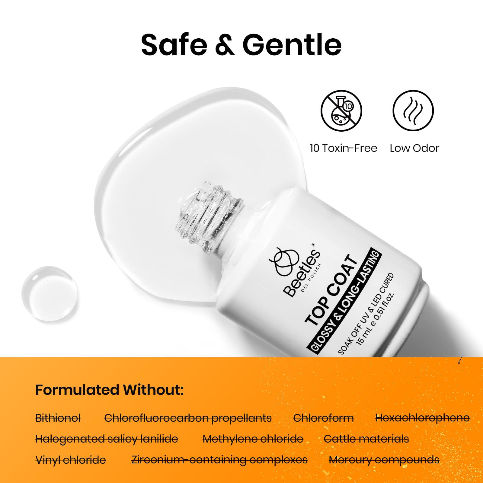 Beetles 2Pcs 15ml Base and Top Coat Set - Upgrade No Wipe Extra Glossy Gel Top Coat Finish, Soak Off UV LED Gel Polish Essentials for Long-Lasting Manicure Halloween Kit