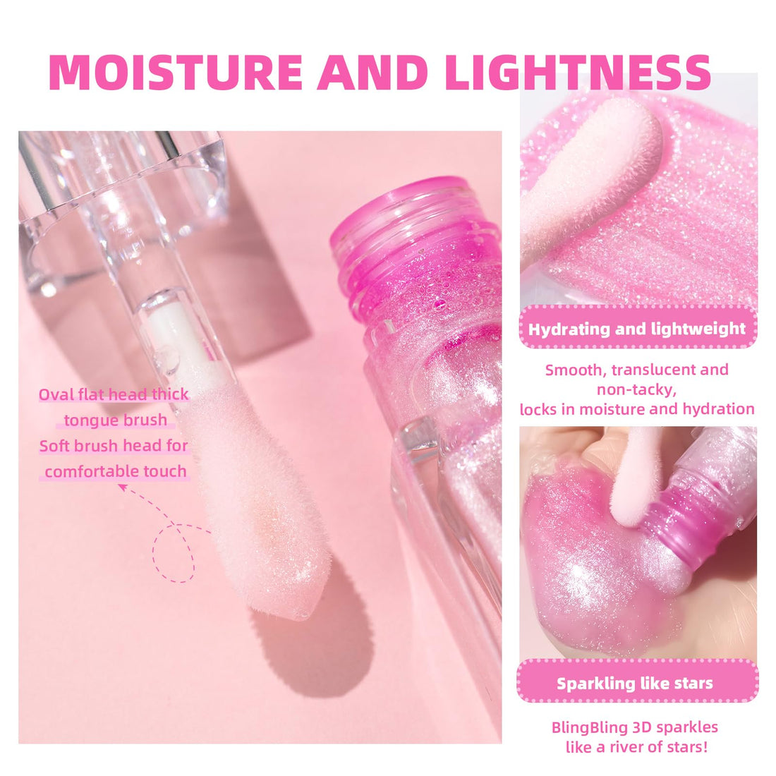 Petansy Magic Color Changing Lip Oil V2 Shimmery Glitter Lip Gloss Set 2 Pack High Shine Lip Glow Long Lasting Moisturizing Syrupy Gloss (2Packs) (A, 2pcs)