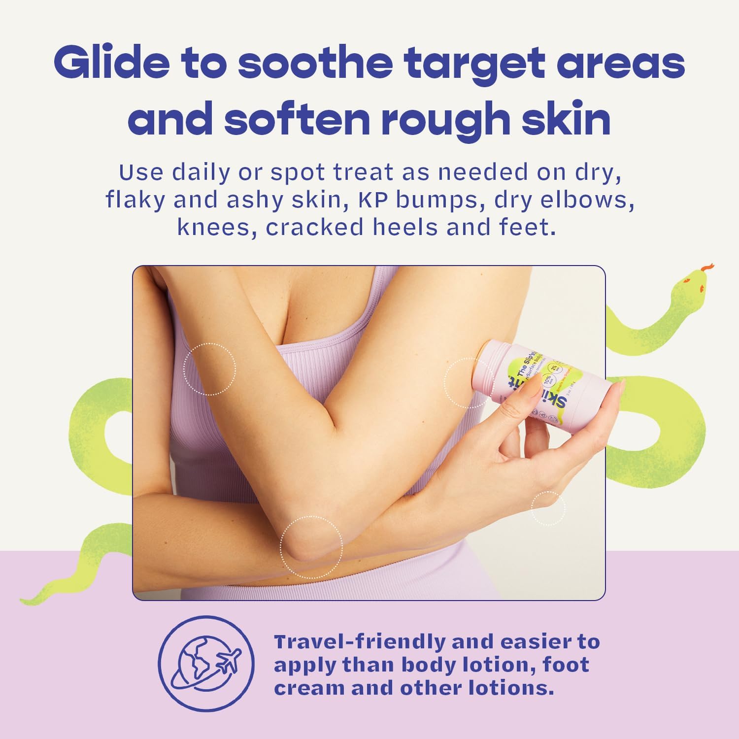SKINREFIT Slip'stick Body Balm - 10% AHA 2% BHA Exfoliating Body Lotion Stick, Moisturize Rough & Bumpy Skin, Salicylic & Glycolic Acid Lotion Bar, Cracked Heels & KP Bump Eraser, Strawberry Legs 3 OZ
