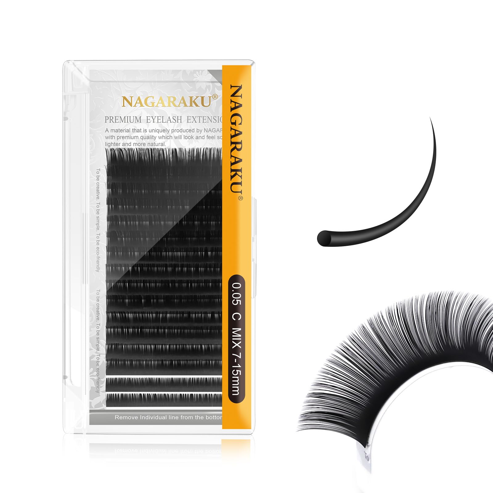 NAGARAKU Eyelash Extensions Individual Lashes 0.05mm C curl 7-15mm Mix Tray Classic Matte Black Soft Natural Faux Mink 16 rows