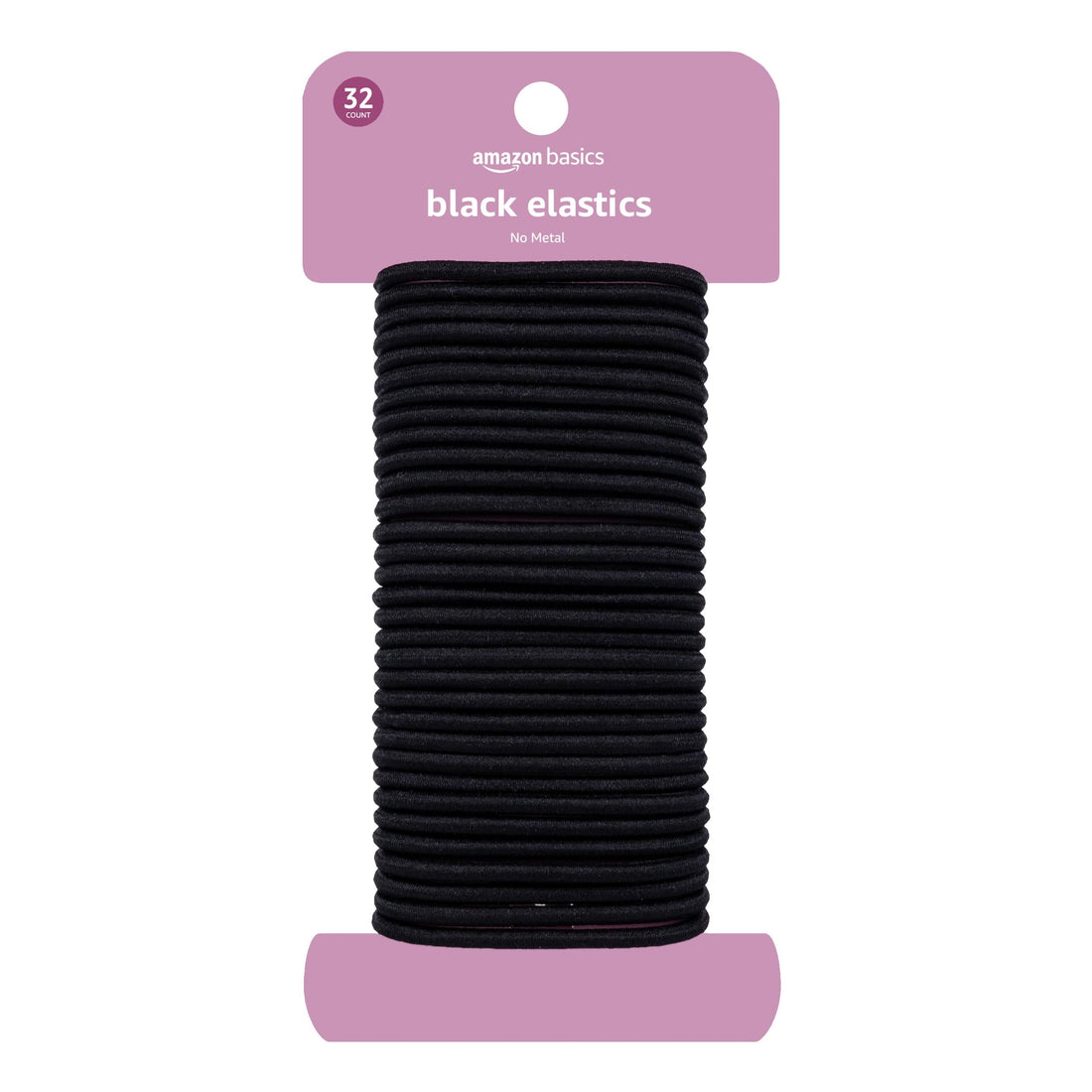 Amazon Basics Pony Tail Hair Ties - Black 4 MM Elastics for All Types, 32 Count