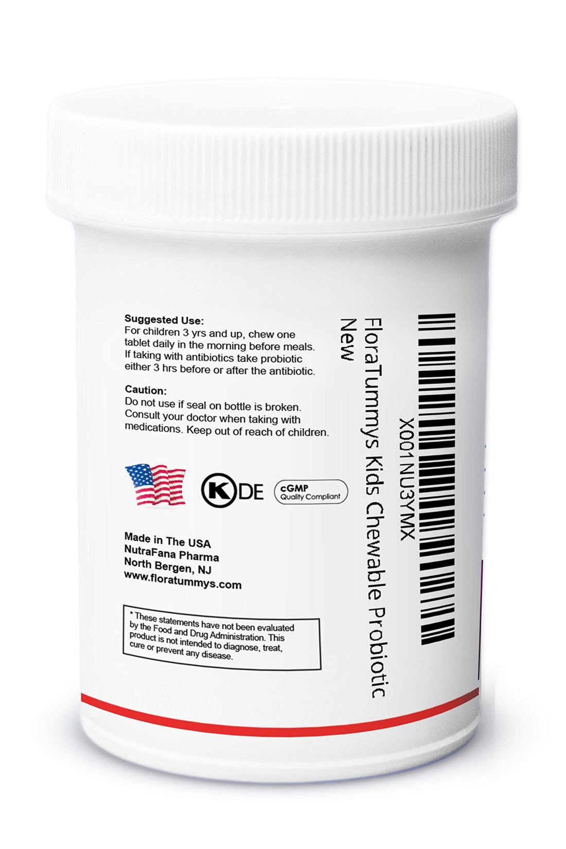 FloraTummys Kids Chewable Probiotic Prebiotics: Non-Dairy, Gluten & Sugar-Free, Peanut & Soy Free, Non-GMO, Tested & Free of Food Allergens, Vegan, Kosher, Berry Flavor(1 Bottle)