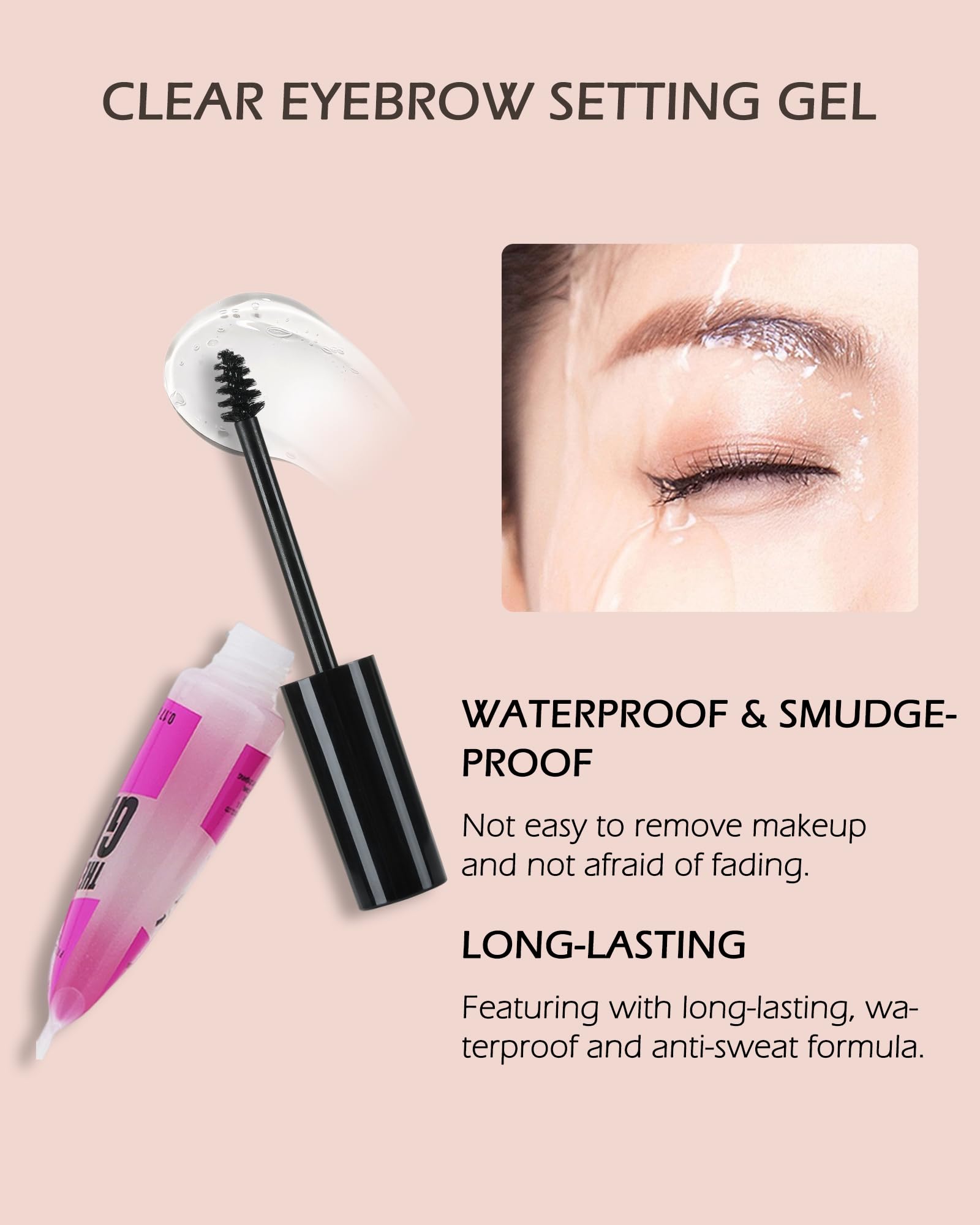Waterproof Brow Gel Clear-2PCS Strong Hold Eyebrow Gel,Eyebrow Mascara Long-Lasting Quick-Drying Transfer-Proof Brow Setting Gel, Brow Shaping Gel for Natural-Looking Brows, Women Gift Eye Makeup-00#