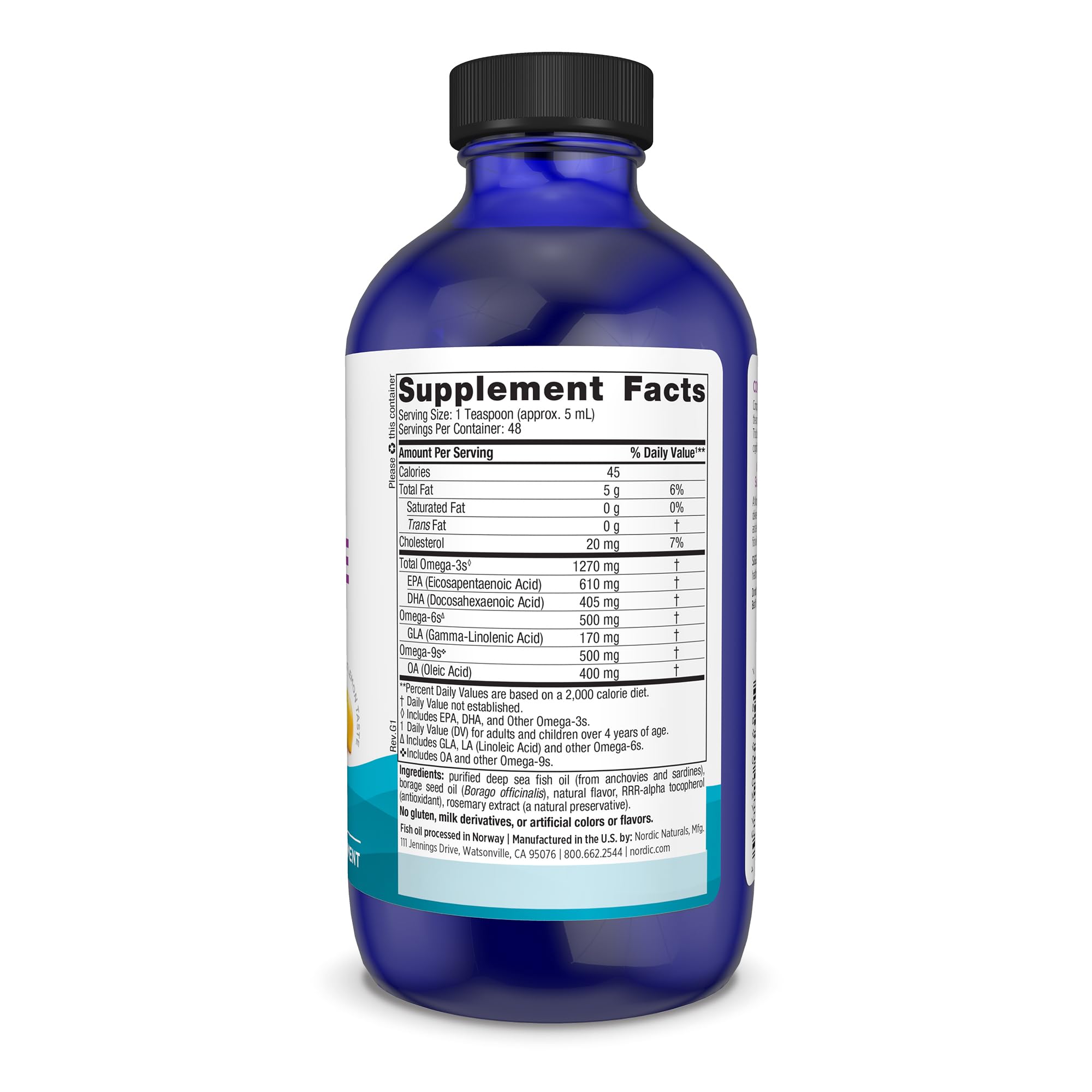 Nordic Naturals Complete Omega, Lemon Flavor - 8 oz - 1270 mg Omega-3 - EPA & DHA with Added GLA - Healthy Skin & Joints, Cognition, Positive Mood - Non-GMO - 48 Servings